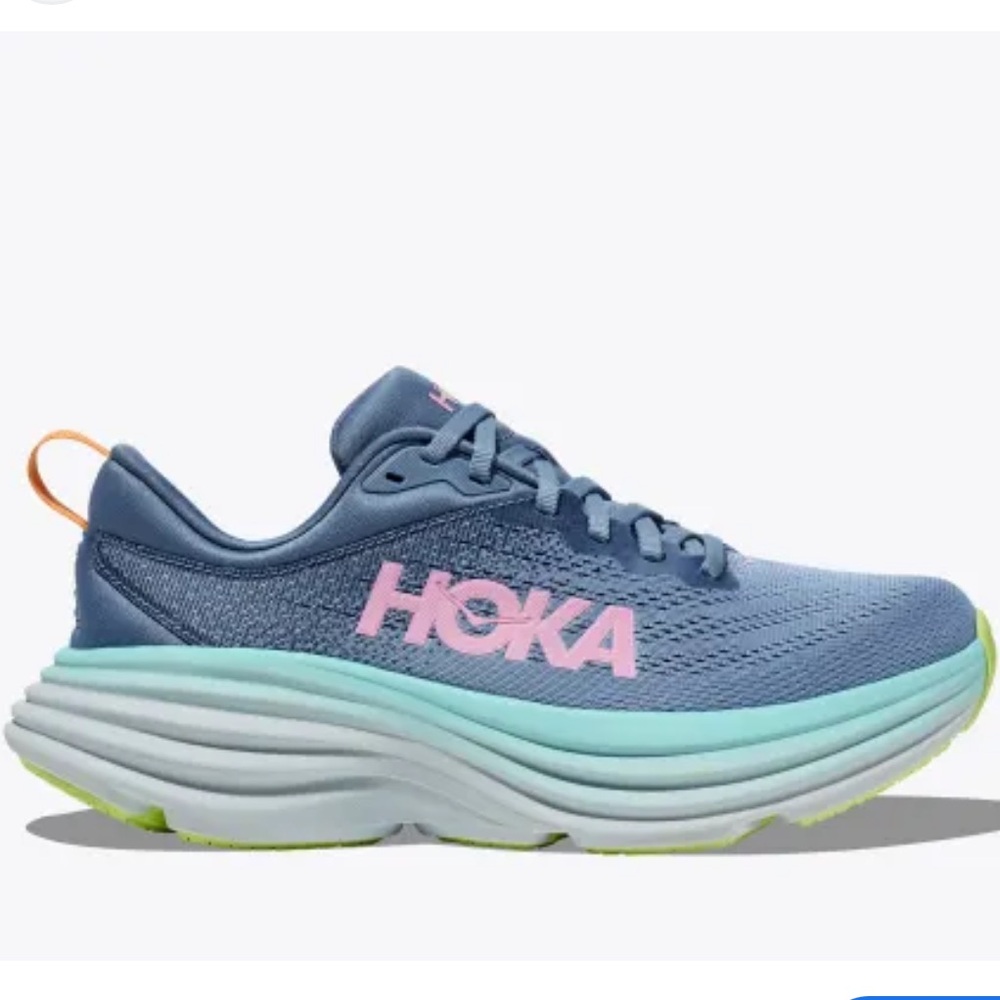 HOKA One One Bondi 8 Lace Up Running Sneakers Women’s Size 9 Blue and Pink